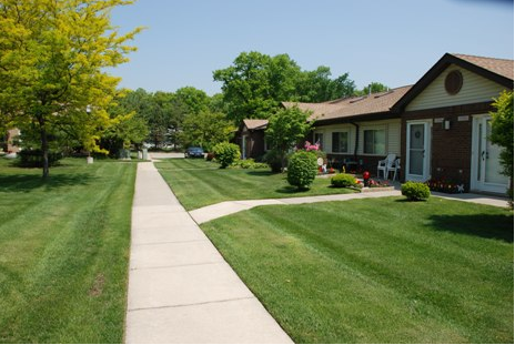 Sidewalks and walking area near apartments