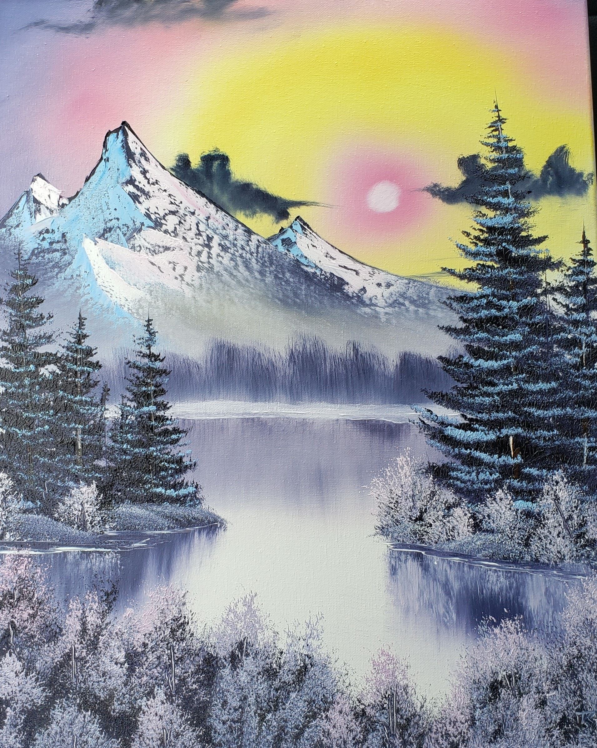 Paining of a Frozen Lake During Sunrise