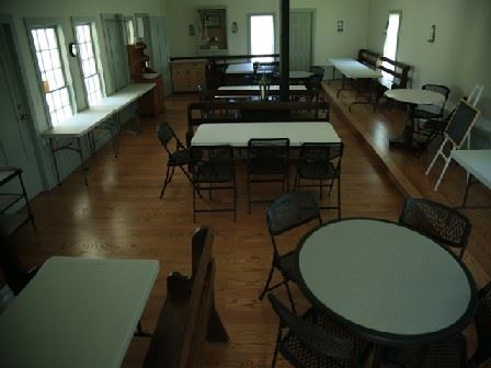 Overhead View of the Tables Inside of the Friends Meeting House