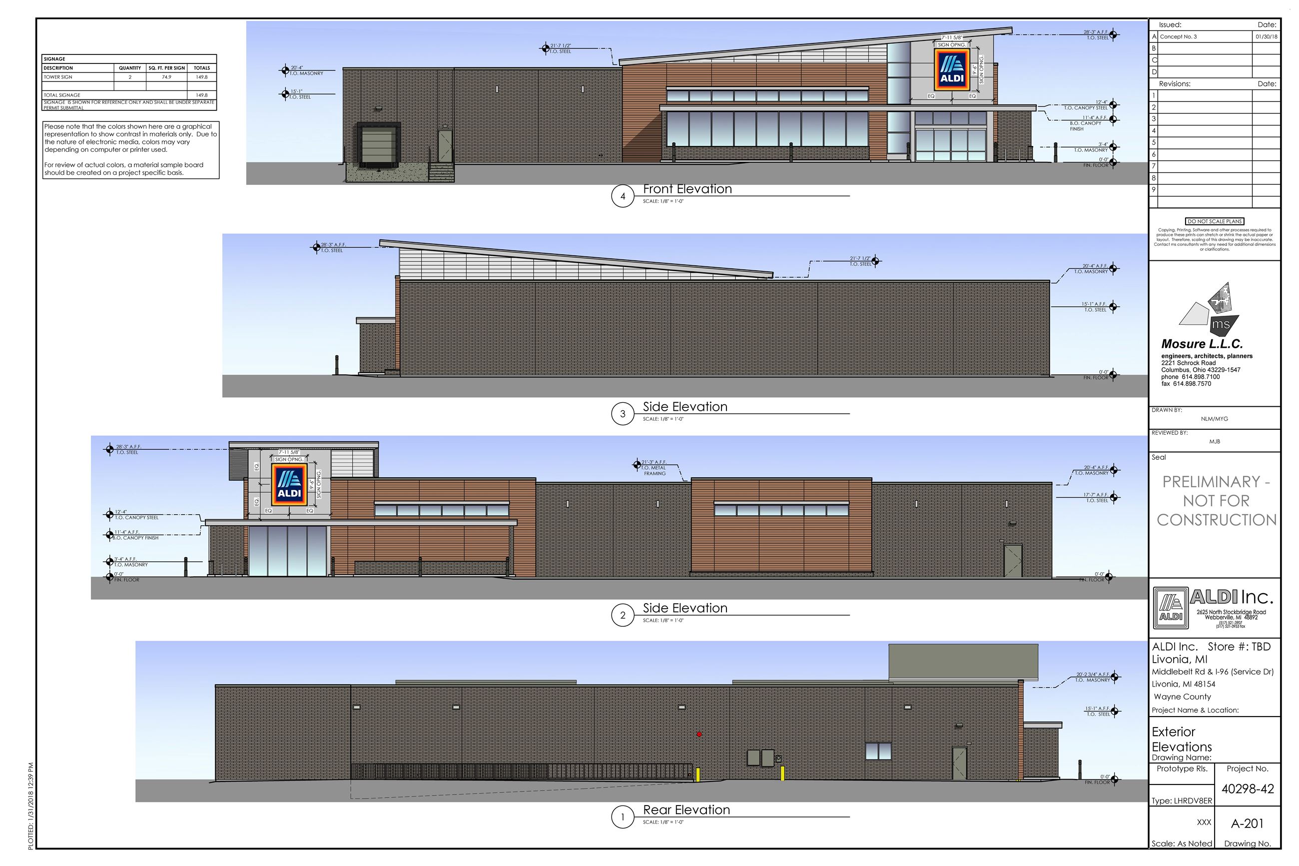 Aldi Grocery Store Exterior Elevations Planning Illustration